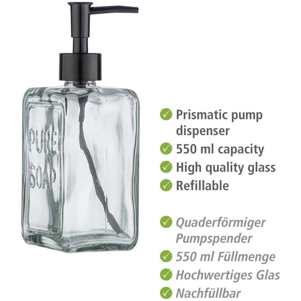 Distributore Di Sapone Liquido Pure, Vetro Trasparente, 550 Ml, Wenko - Foto 2