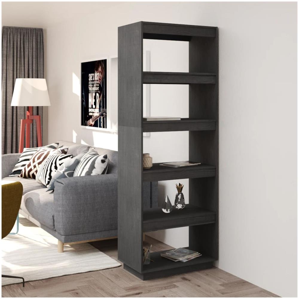 Libreria / divisorio Grigio 60x35x167cm In Legno Massello Di Pino - Foto 1