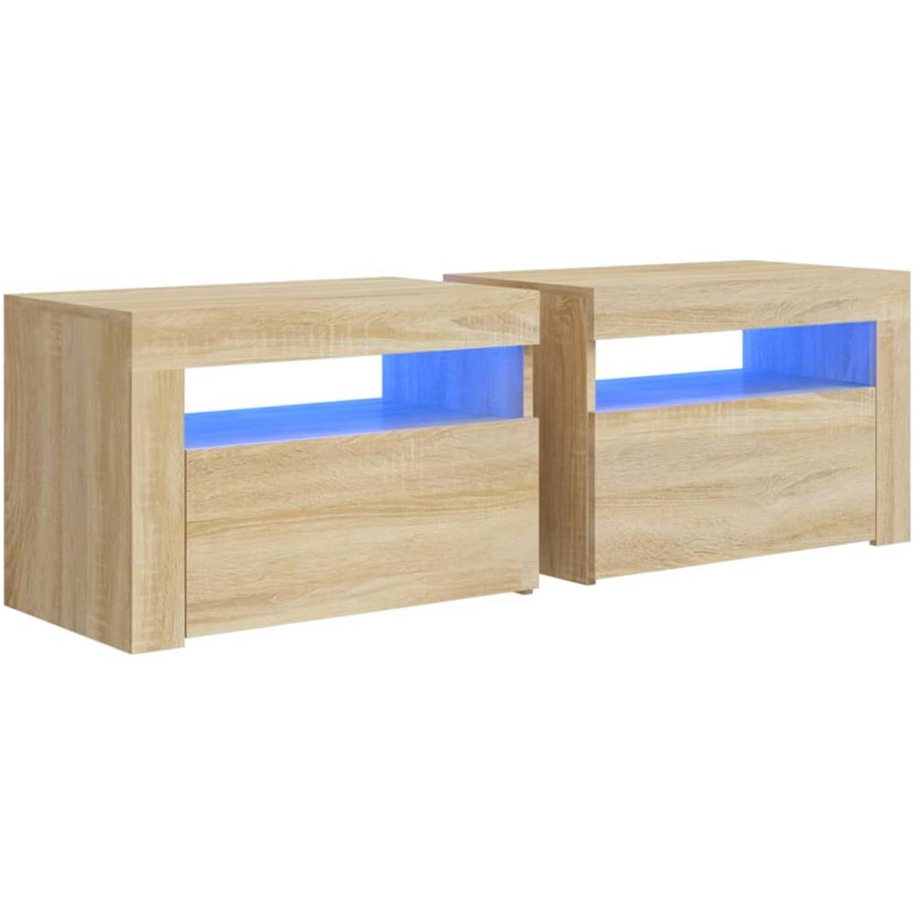 Comodini 2 pz con Luci LED Rovere Sonoma 60x35x40 cm - Foto 1