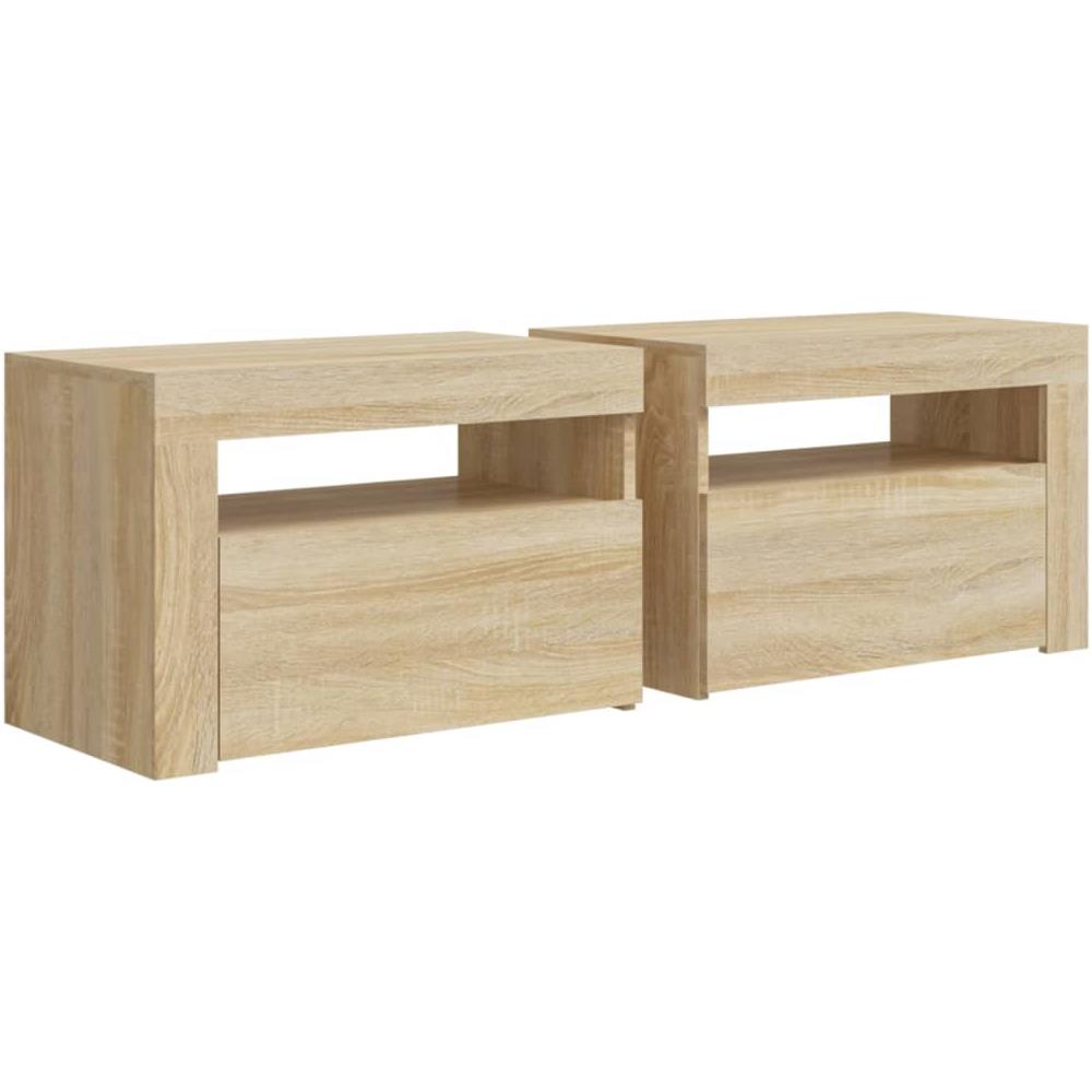 Comodini 2 pz con Luci LED Rovere Sonoma 60x35x40 cm - Foto 2