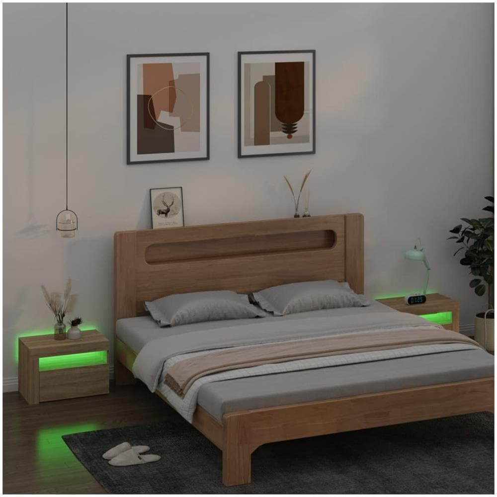 Comodini 2 pz con Luci LED Rovere Sonoma 60x35x40 cm - Foto 7