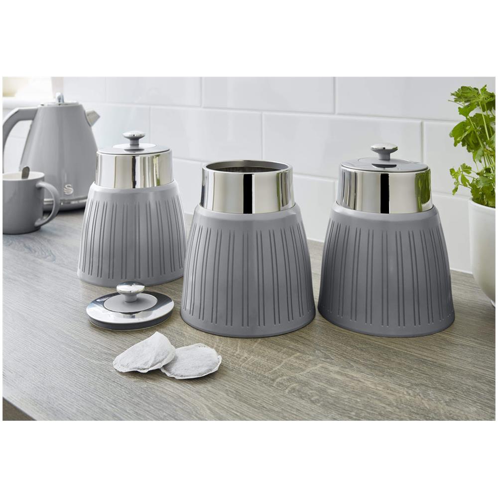 Swka1024grn Retro Set Di 3 Barattoli Cucina Da 1,2 L, Ermetico Té, Spezie, Design Vintage Grigio - Foto 1
