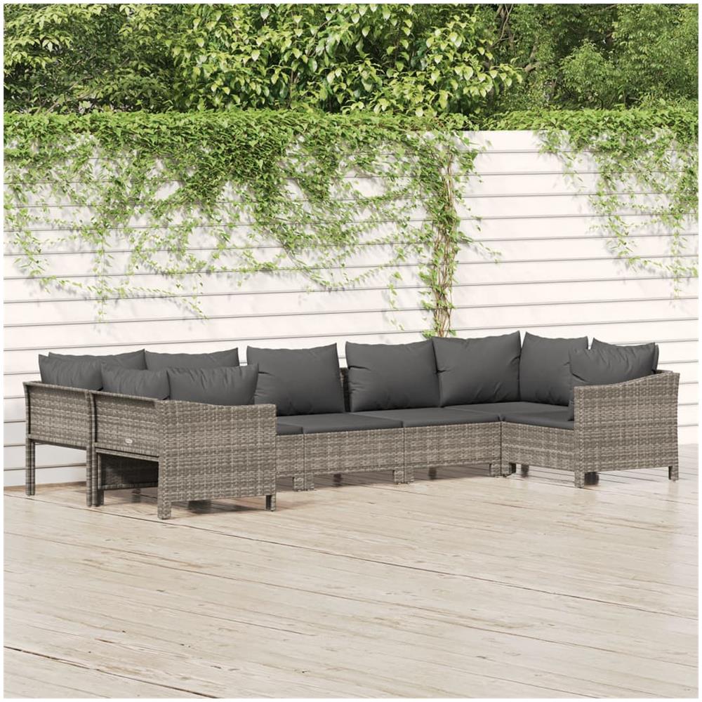 Set Divani Da Giardino 7 Pz Con Cuscini In Polyrattan Grigio - Foto 1