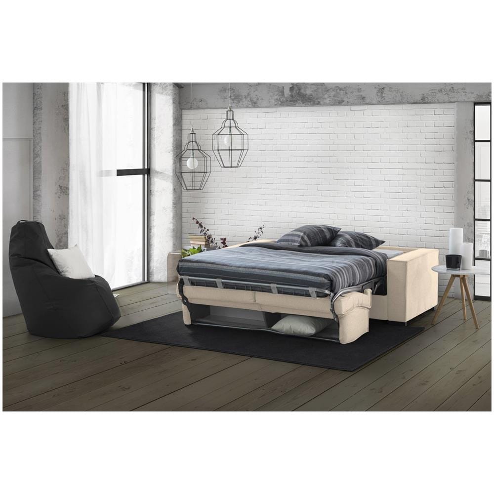 Divano Letto Achiropita, Divano A 2 Posti Large, 100% Made In Italy, Sofà Soggiorno Con Apertura Girevole, In Tessuto Imbottito, Con Braccioli Slim, Cm 180x95h90, Beige - Foto 2