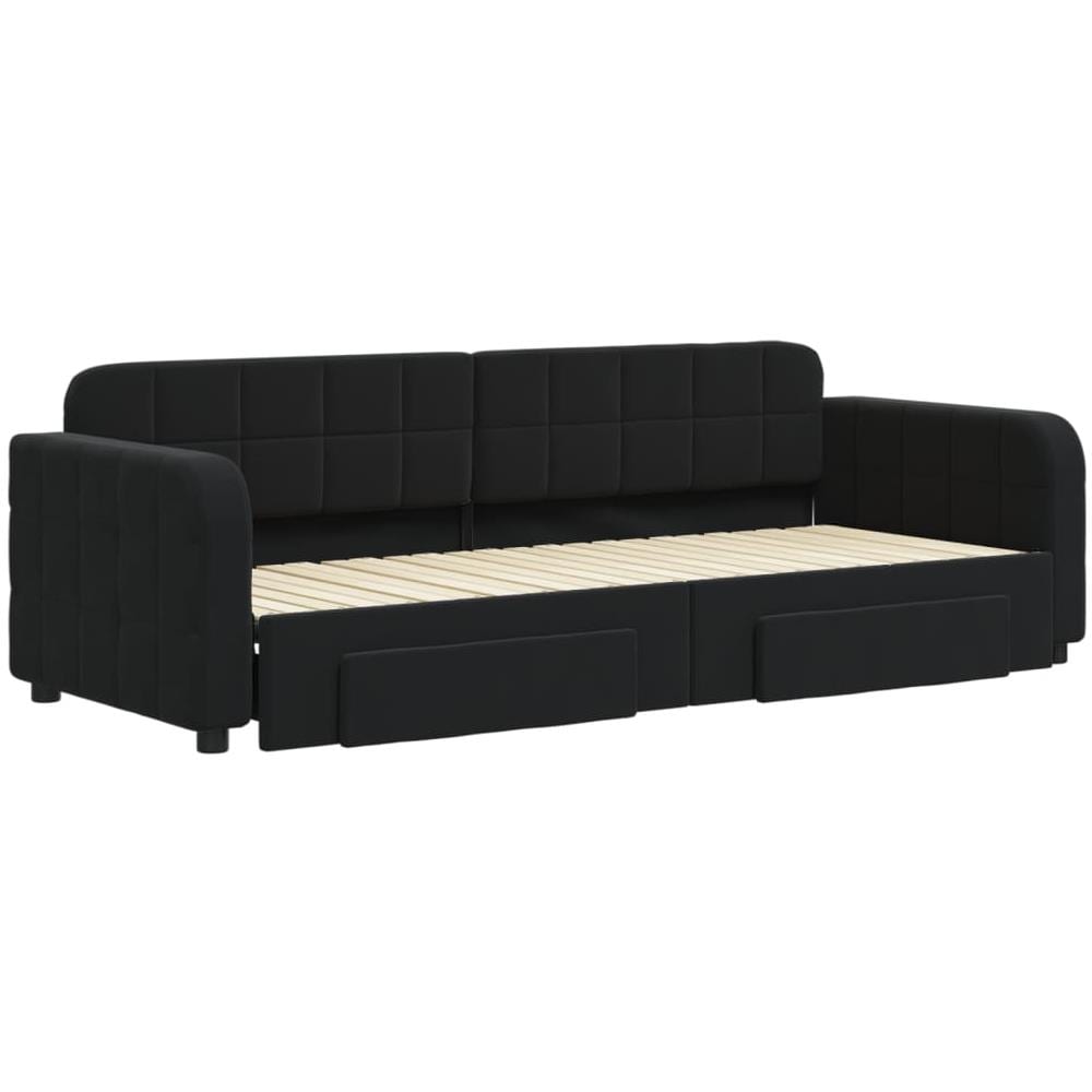 Divano Letto Estraibile Con Cassetti Nero 80x200 Cm In Velluto - Foto 2