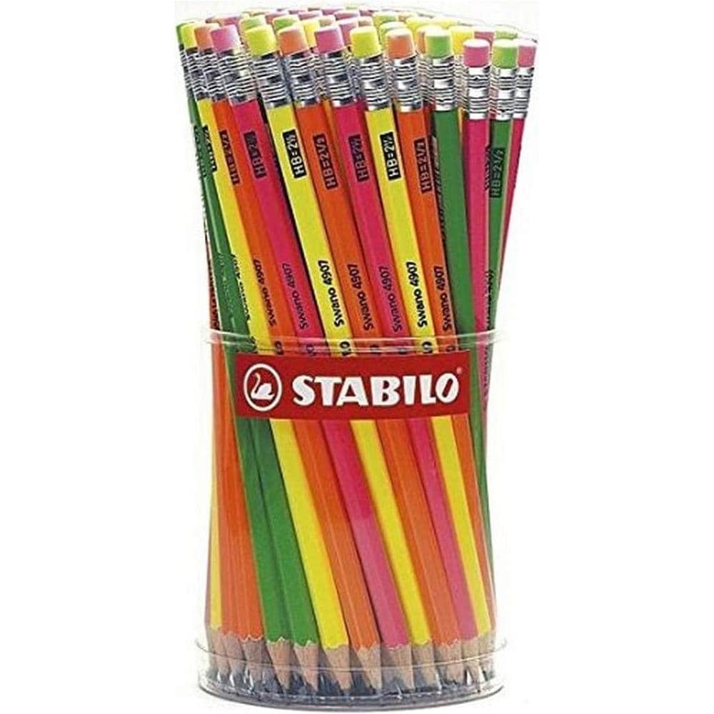 swano fluo - Matita in Grafite - con gommino - Barattolo da 96 - Gradazione HB - Giallo /Verde /Arancione /Rosa - Foto 1