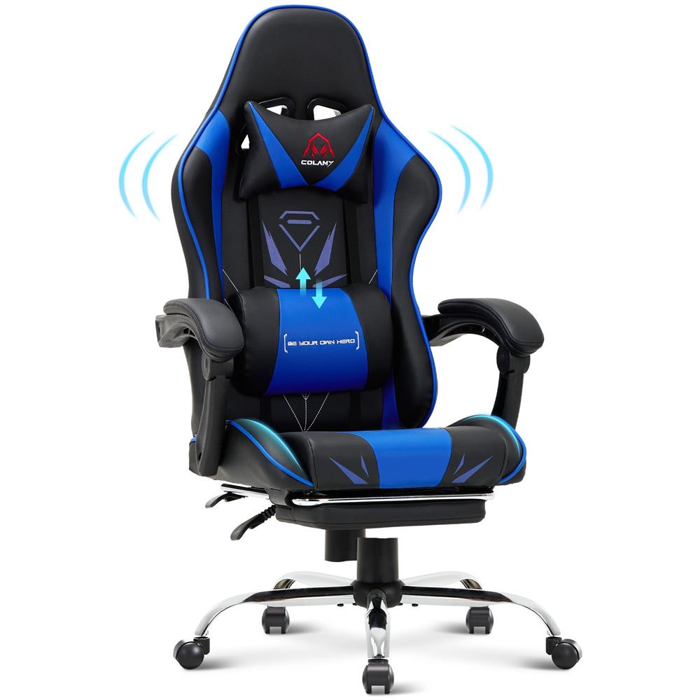 Sedia Da Gaming Sedia Da Computer Ergonomica Con Poggiapiedi, Supporto Lombare, Poggiatesta, Rotazione A 360° E Schienale Alto, Blu - Foto 1