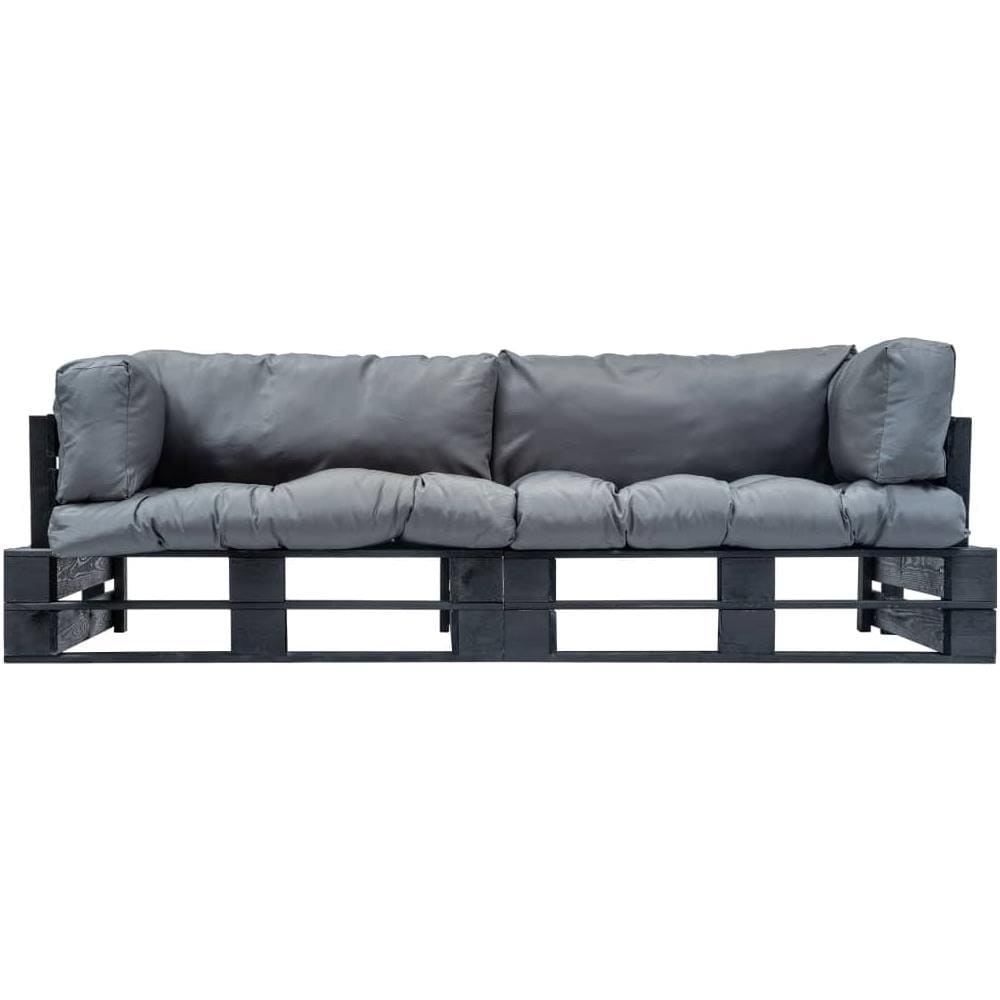 Divani Da Giardino Su Pallet 2 Pz Cuscini Grigi In Legno Pino - Foto 2