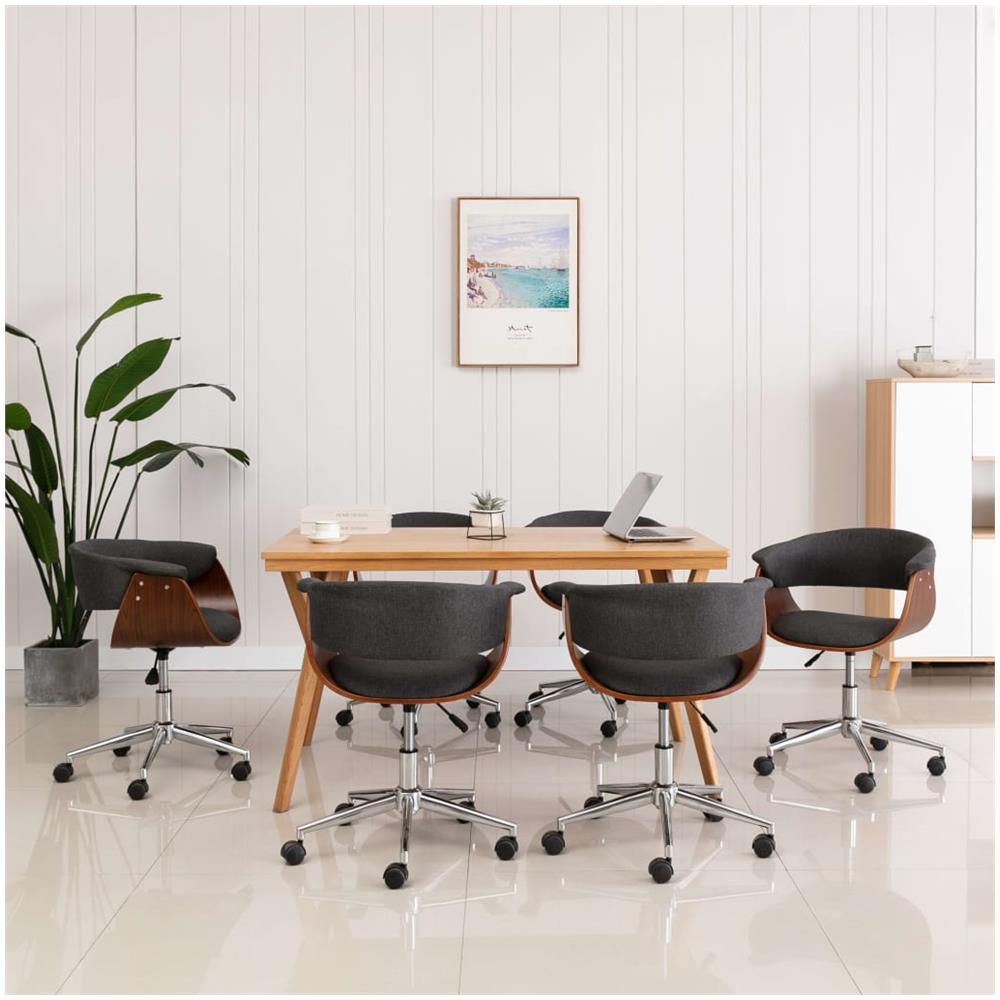 Sedie Da Pranzo Girevoli 6 Pz Grigie In Tessuto - Foto 1