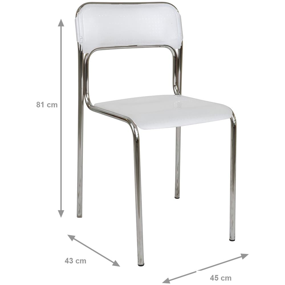 Sedia, Cromata Con Schienale E Seduta In Plastica Bianca, Cm 43x81x45 - Foto 2