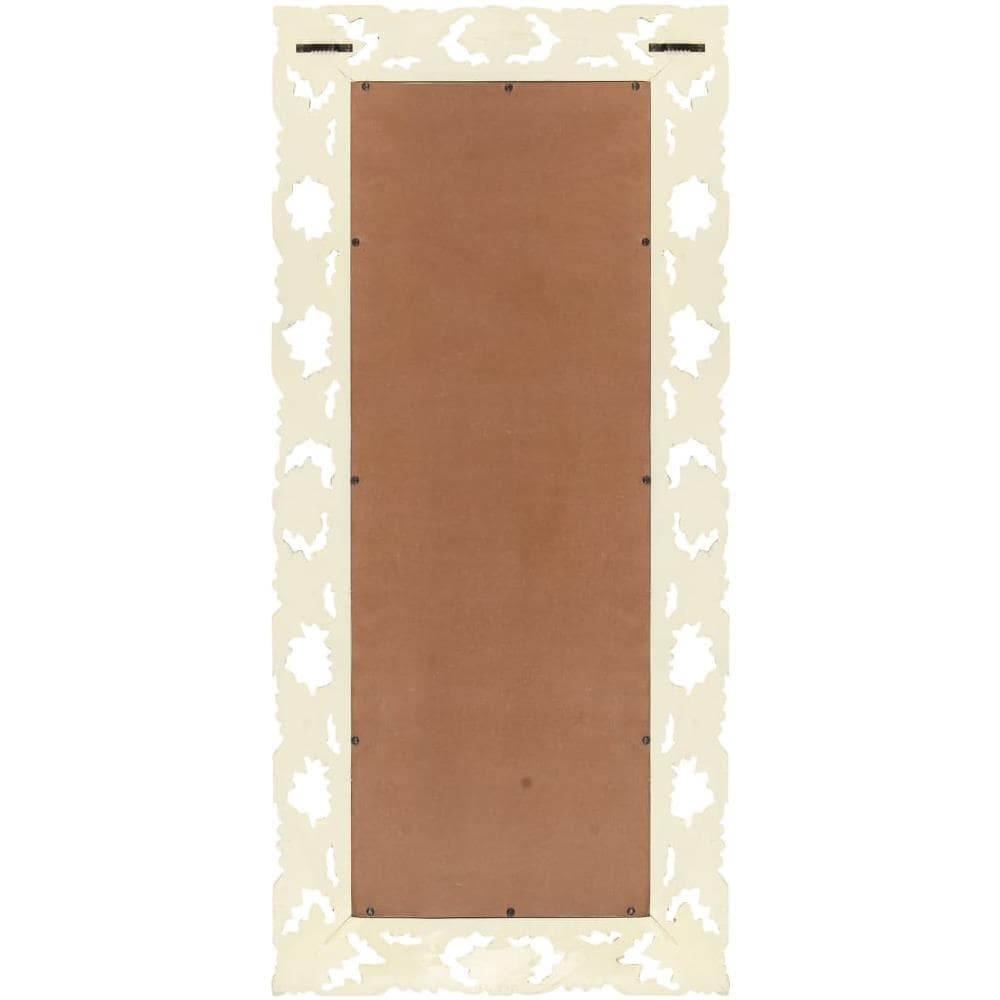 Specchio Intagliato a Mano Bianco 110x50cm in Massello di Mango - Foto 2