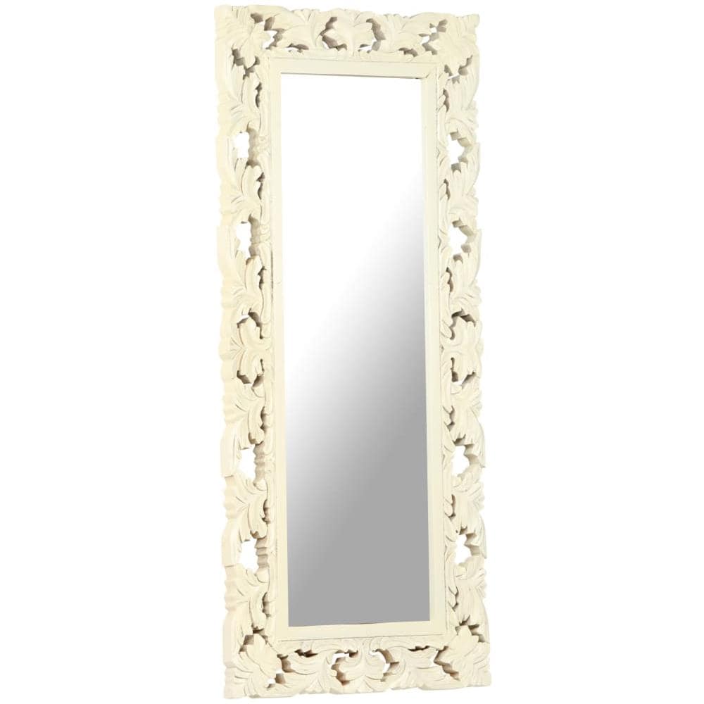 Specchio Intagliato a Mano Bianco 110x50cm in Massello di Mango - Foto 3