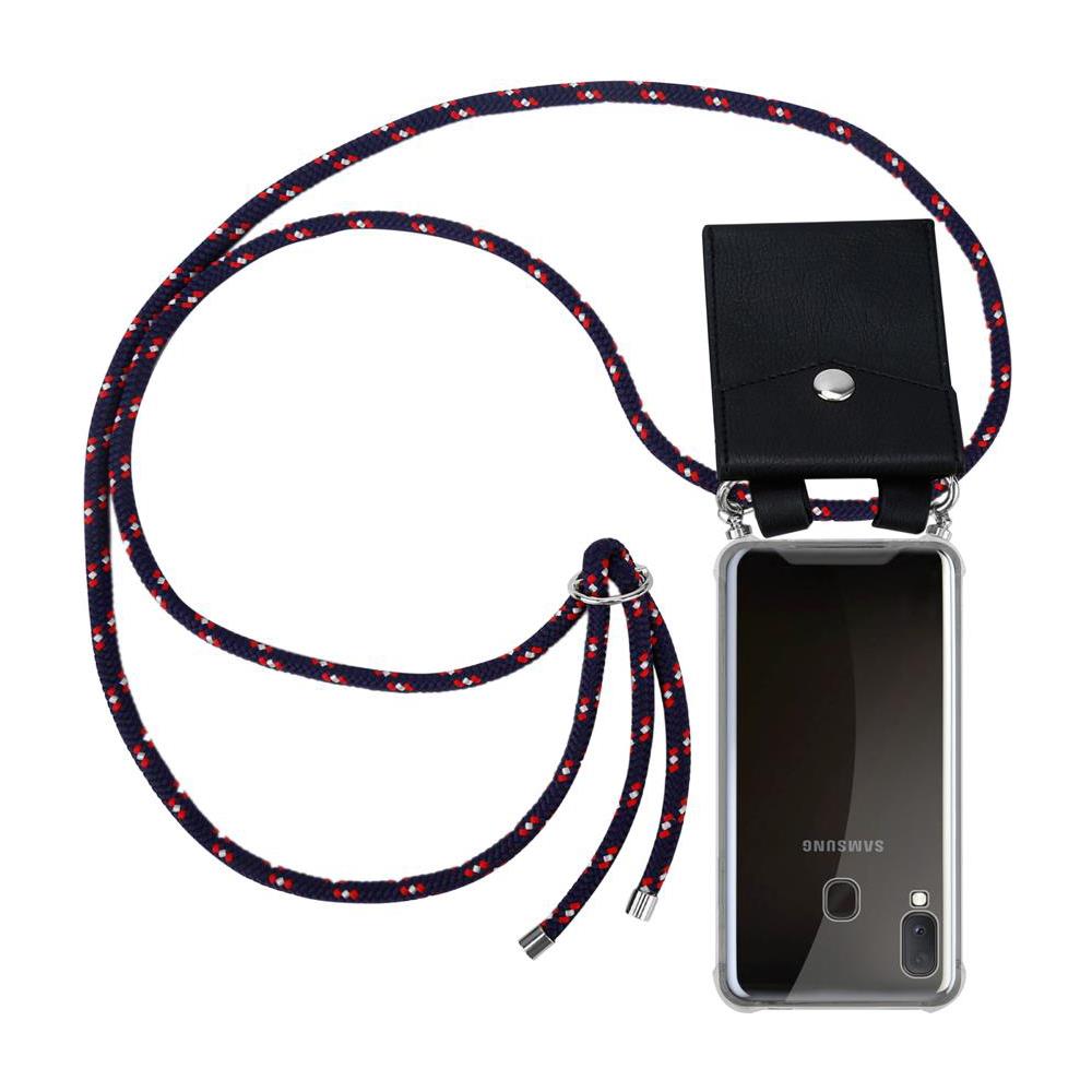 Catena Di Telefoni Cellulari Compatibile Con Samsung Galaxy A20e In Blu Rosso Bianco À Pois - Coperchio Protettivo In Silicone Con Anelli D'argento, Cinturino In Corda E Custodia Staccabile - Foto 1