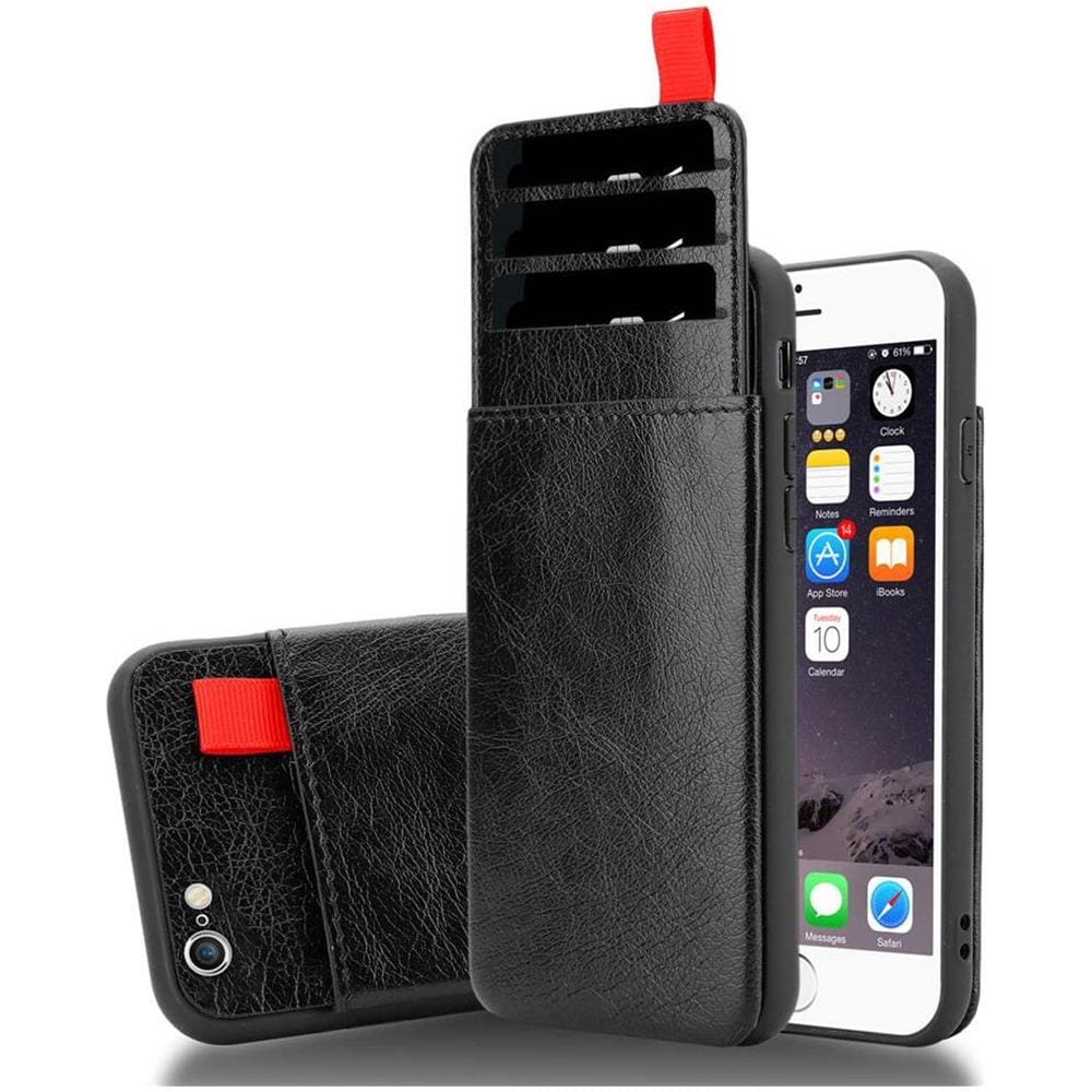 Custodia Compatibile Con Apple Iphone 6 Plus / Iphone 6s Plus In Nero Ebano - Coperchio Protettivo In Silicone Tpu E Copertura In Finta Pelle, Con Scomparto E Slot Per Carte Di Credito Estraibili - Foto 1