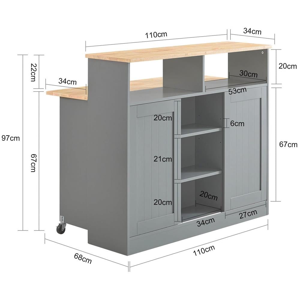 Credenza Con Ante Scorrevoli Isola Cucina Con Piano Di Lavoro Espandibile Credenza Cucina Credenza Grigio Chiaro 110x68x97cm, Fsb36-hg - Foto 2