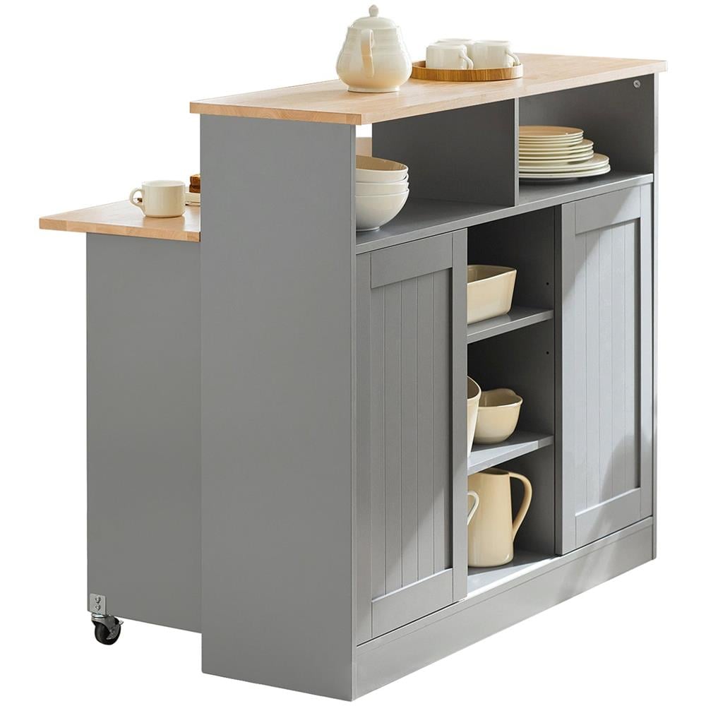 Credenza Con Ante Scorrevoli Isola Cucina Con Piano Di Lavoro Espandibile Credenza Cucina Credenza Grigio Chiaro 110x68x97cm, Fsb36-hg - Foto 1