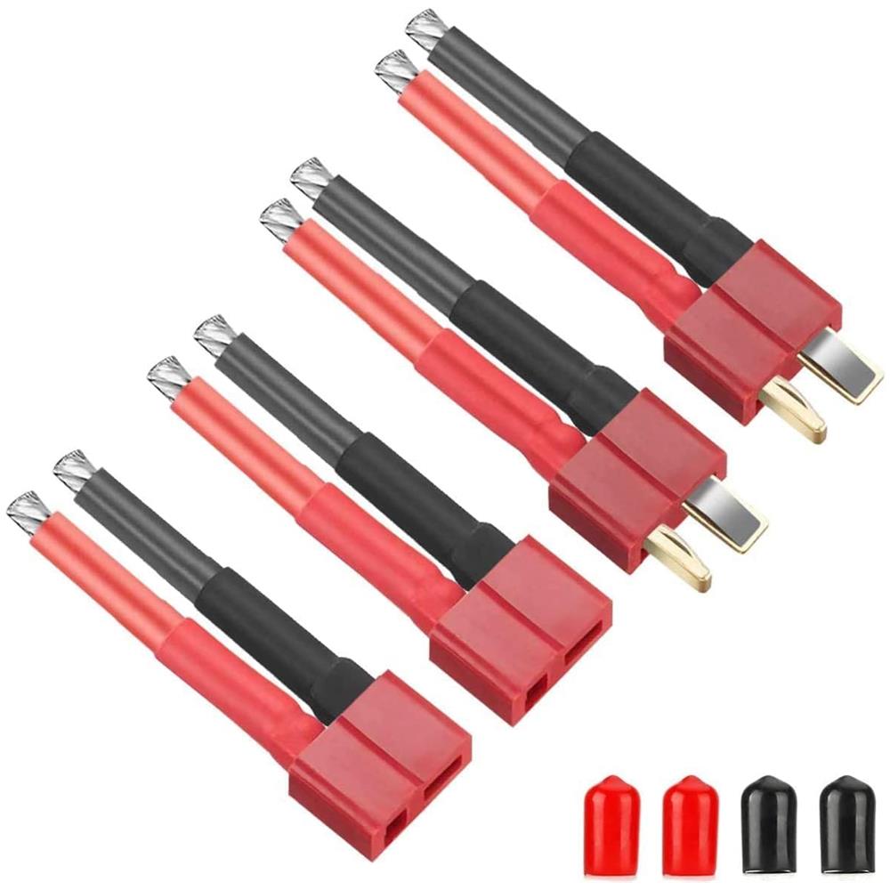 4 Pezzi Deans Style T Connettore Femmina E Maschio Connettore Con Filo In Silicone 12awg Per Batteria Rc Lipo Cavo Drone + 4 Pezzi Pvc Proteggi Copertura - Foto 1