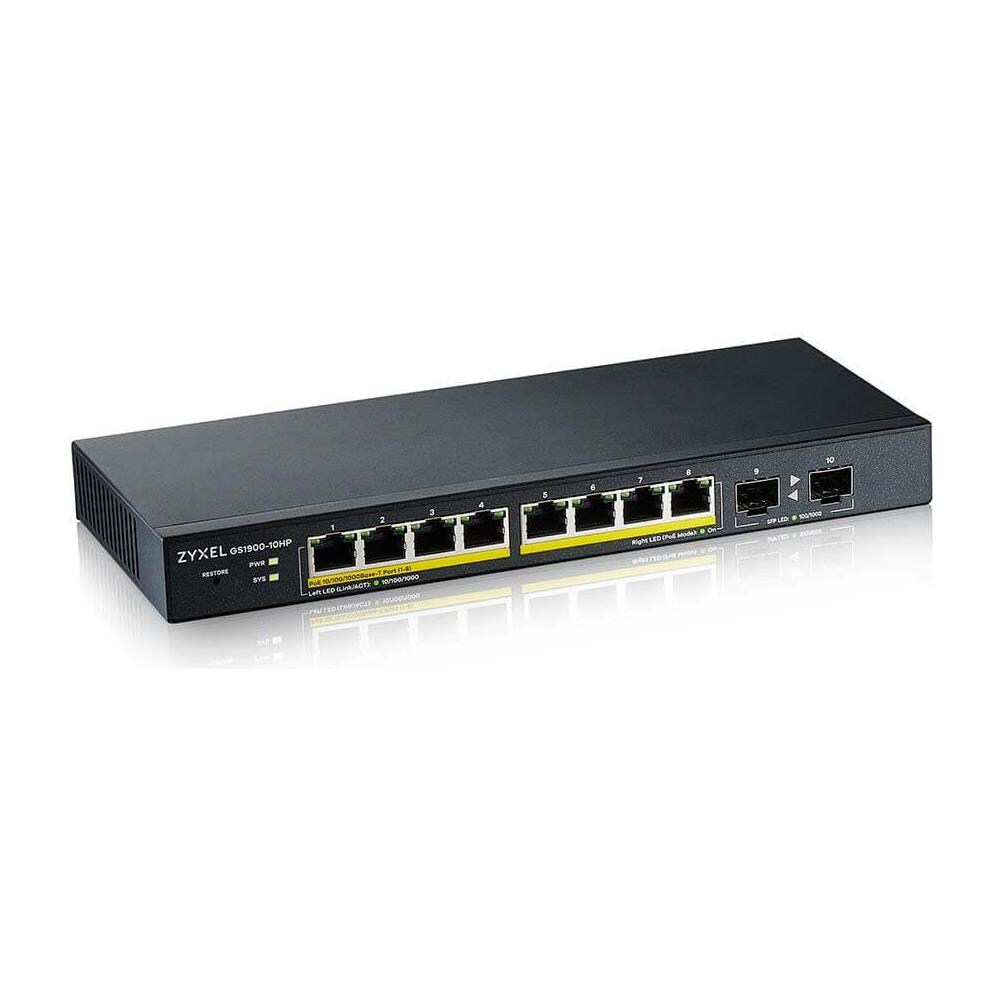 Switch GS1900-10HP 8 Porte Ethernet PoE 10 / 100 / 1000 Mbps RJ45 con 2 Porte SFP Managed - Foto 2