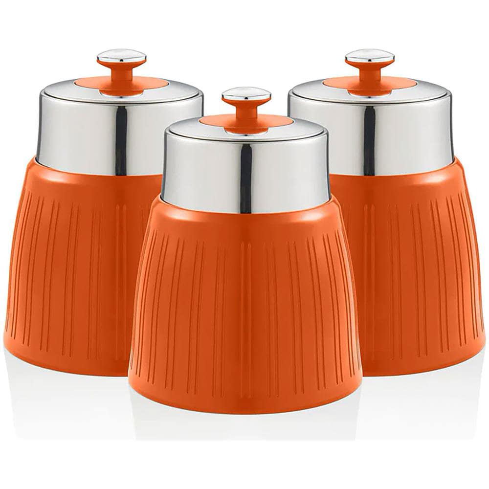 Swka1024on Retro Set Di 3 Barattoli Cucina Da 1,2 L, Ermetico Té, Spezie, Design Vintage Arancione - Foto 1