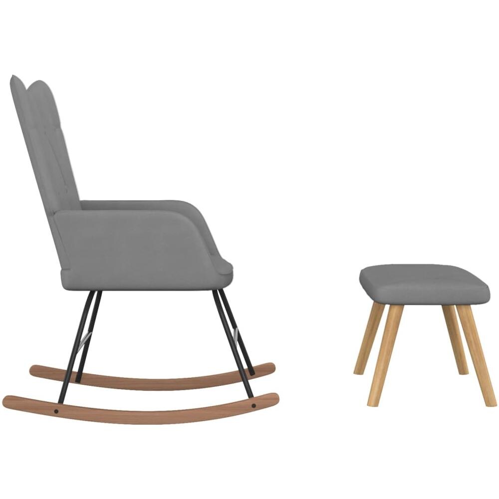 Poltrona a Dondolo con Poggiapiedi Grigio Scuro in Tessuto - Foto 3