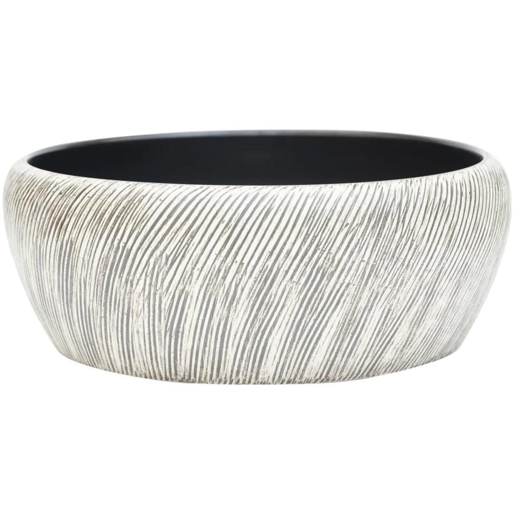 Lavabo Da Appoggio Nero E Grigio Rotondo F41x14 Cm Ceramica - Foto 2
