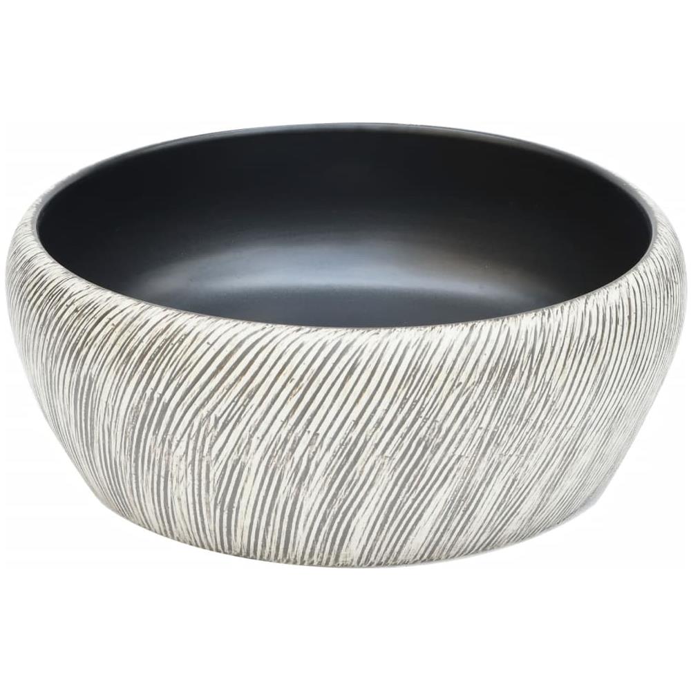 Lavabo Da Appoggio Nero E Grigio Rotondo F41x14 Cm Ceramica - Foto 3