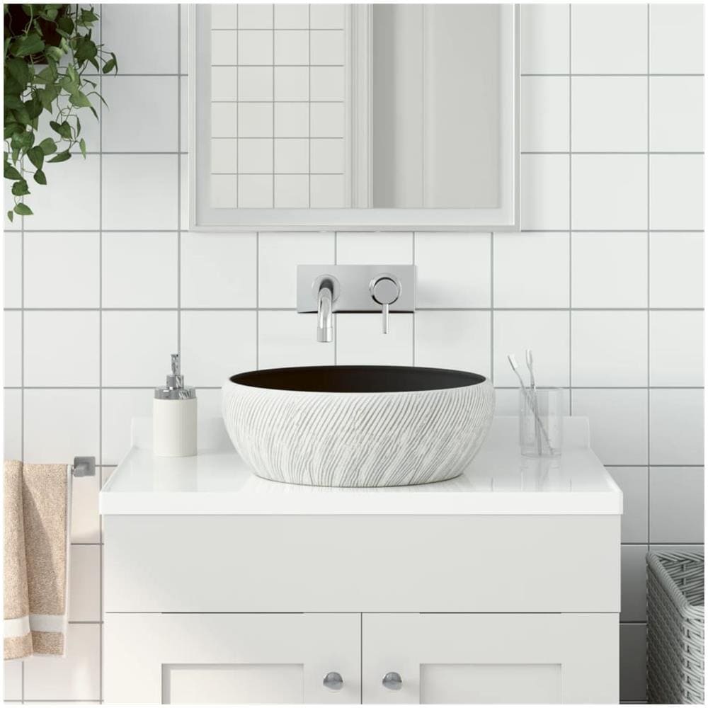 Lavabo Da Appoggio Nero E Grigio Rotondo F41x14 Cm Ceramica - Foto 1