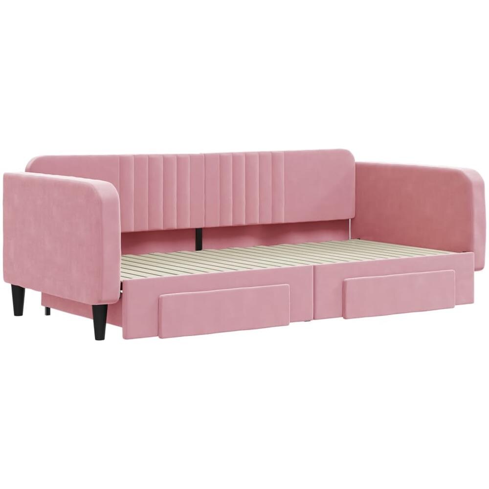Divano Letto Estraibile Con Cassetti Rosa 100x200 Cm Velluto - Foto 2