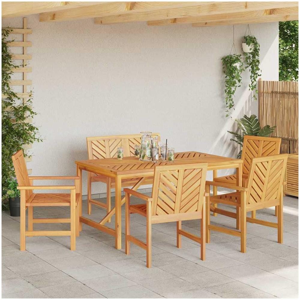 Set da Pranzo per Giardino 6 pcs Marrone 150 x 90 x 74 cm - Foto 2