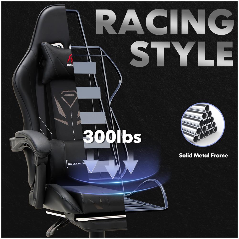 Sedia Da Gaming Sedia Da Computer Ergonomica Con Poggiapiedi, Supporto Lombare, Poggiatesta, Rotazione A 360° E Schienale Alto, Nero - Foto 2