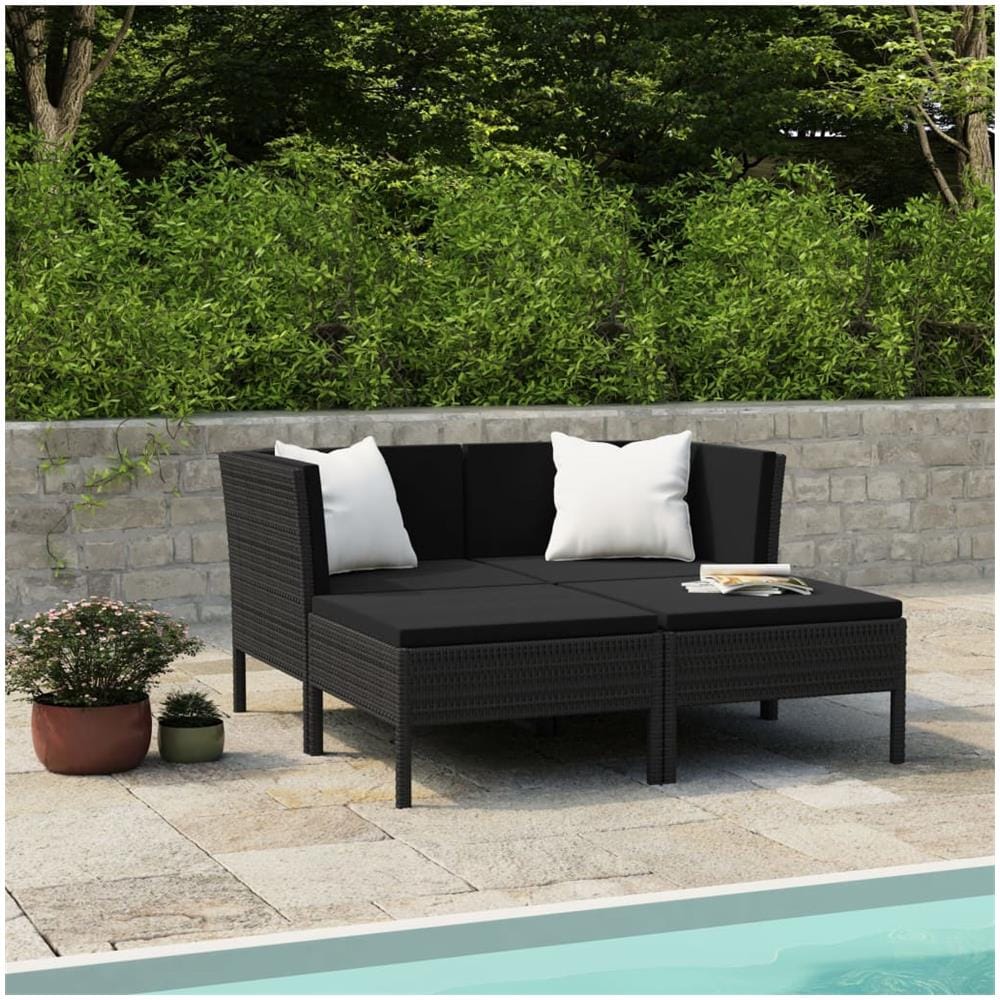 DIVANI DA GIARDINO VIDAXL 9 pz con Cuscini Nero in Polyrattan | 3325856