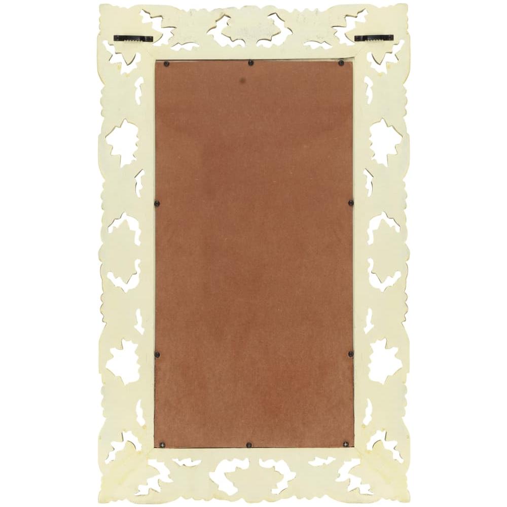 Specchio Intagliato a Mano Bianco 80x50 cm in Massello di Mango - Foto 2