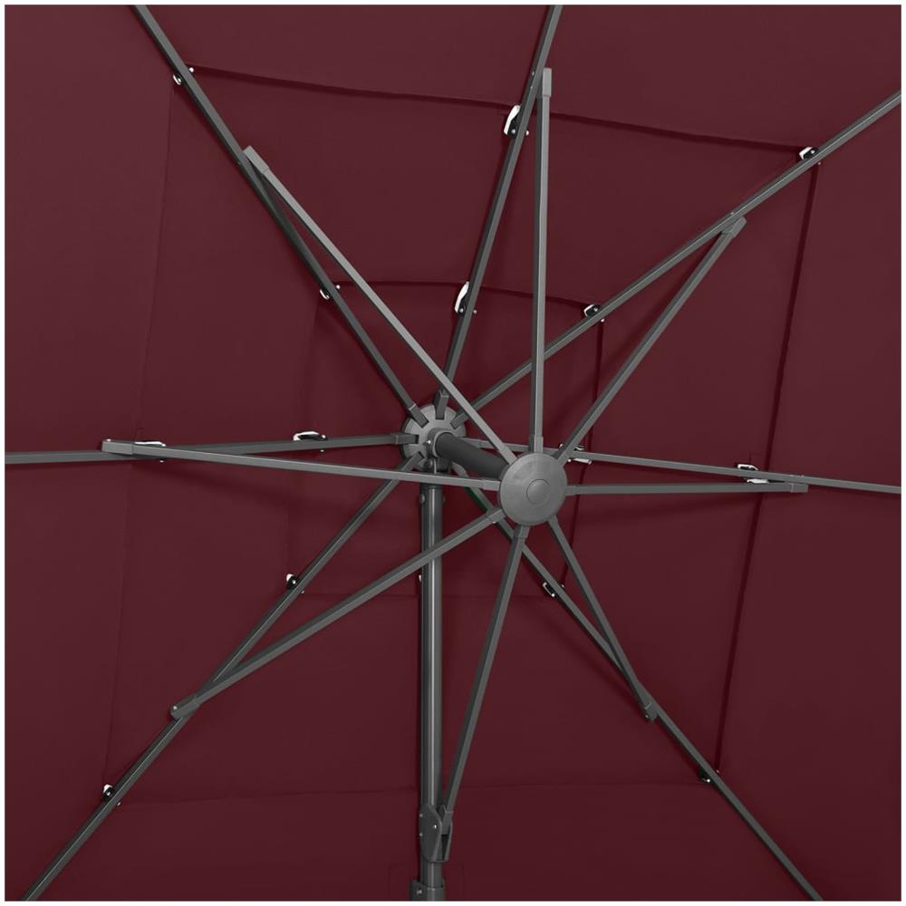 Ombrellone a 4 Livelli Palo in Alluminio Rosso Bordò 250x250 m - Foto 3
