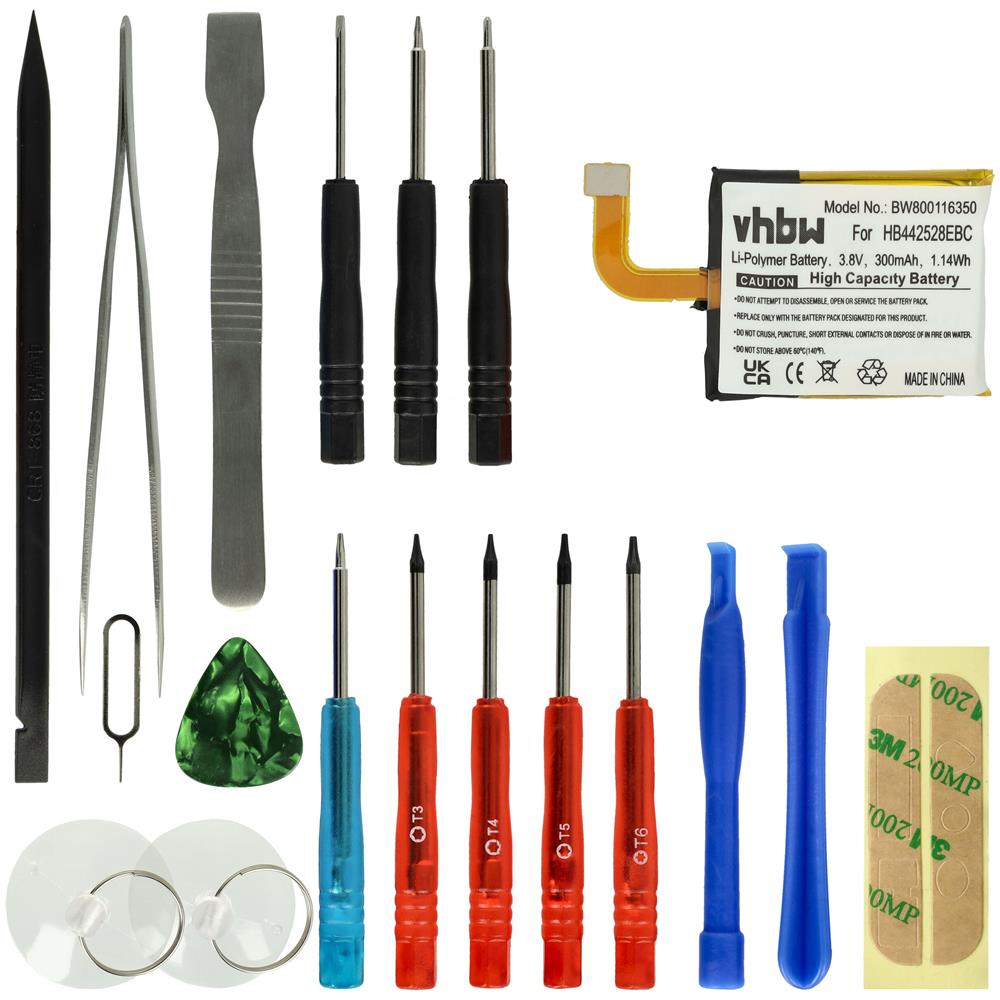 Batteria Sostituisce Huawei 1icp5/25/28, Hb442528ebc Per Smartwatch Orologio Bracciale Fitness (300mah, 3,8v, Li-poly) + Set Utensili - Foto 1