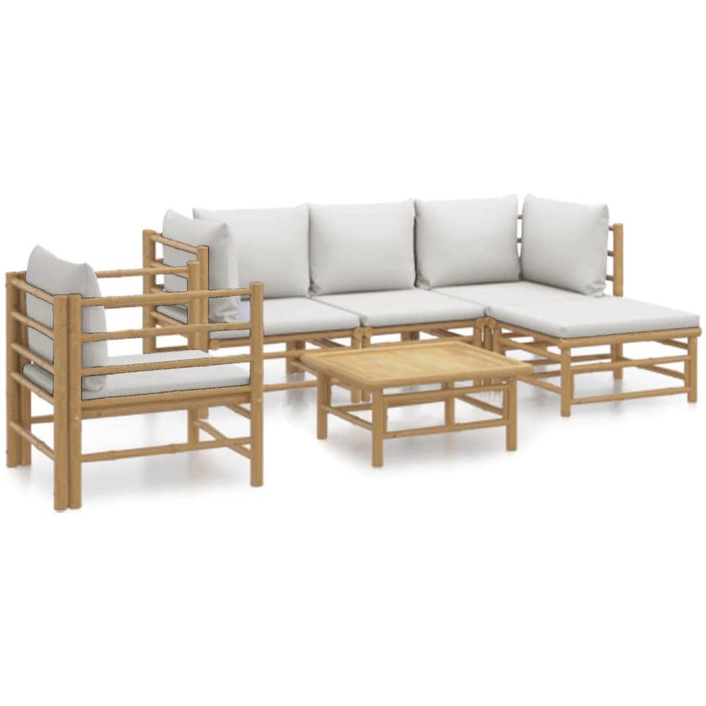 Set Salotto Da Giardino 6pz Con Cuscini Grigio Chiaro Bambù - Foto 1