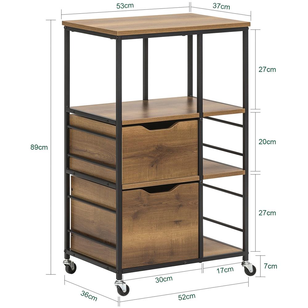 Carrello Da Cucina Con 2 Cassetti E 3 Ripiani, Carrello Da Servizio, Carrelli Portaoggetti Fkw111-pf - Foto 2