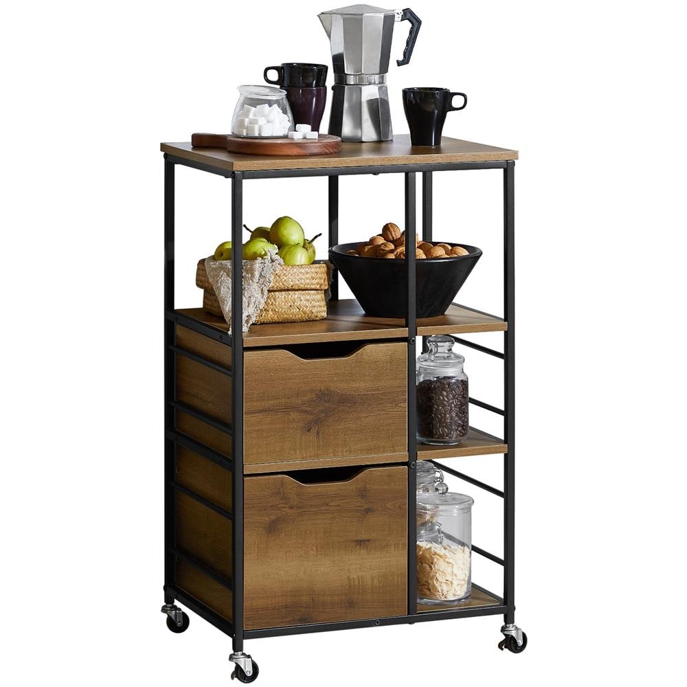 Carrello Da Cucina Con 2 Cassetti E 3 Ripiani, Carrello Da Servizio, Carrelli Portaoggetti Fkw111-pf - Foto 1