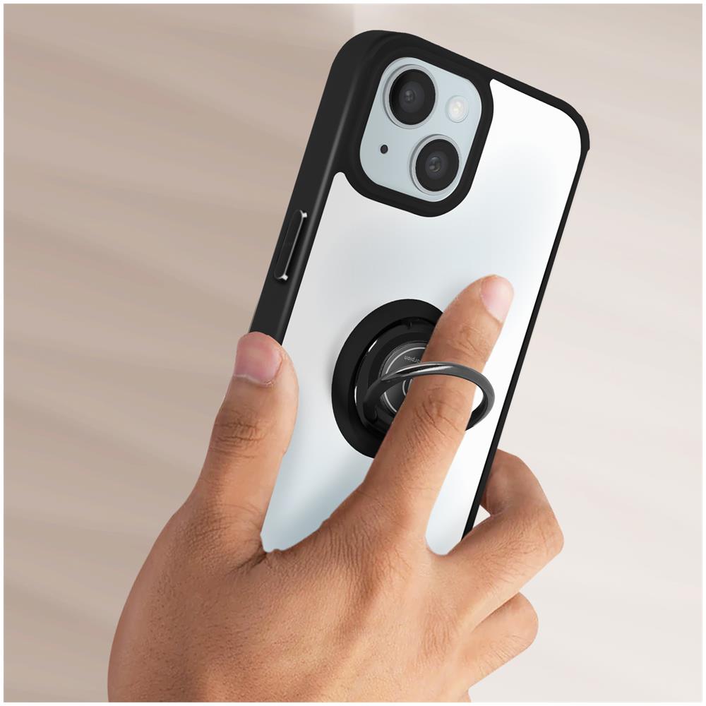 Cover Per Iphone 15 Anello Metallico Supporto Serie Ringrip Bordo Nero - Foto 5