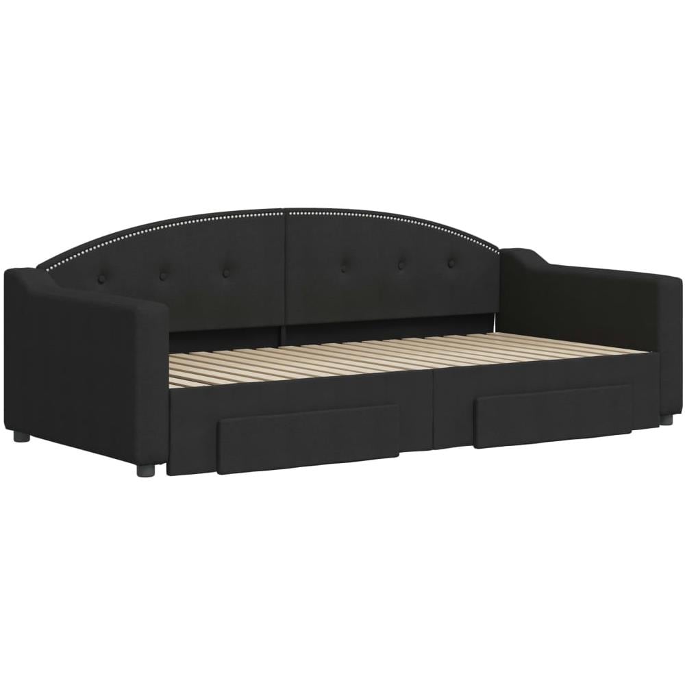 Divano Letto Estraibile Con Cassetti Nero 90x190 Cm In Tessuto - Foto 2