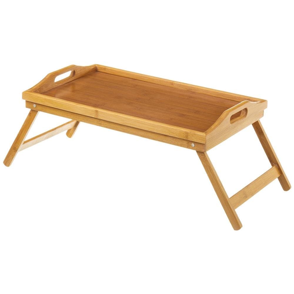BAKAJI Vassoio Tavolino in Legno bambù con Maniglie e Gambe Pieghevoli Rimovibili in Bamboo per Colazione a Letto Colore Naturale Dimensioni 55 x 35 x 61,5 cm 