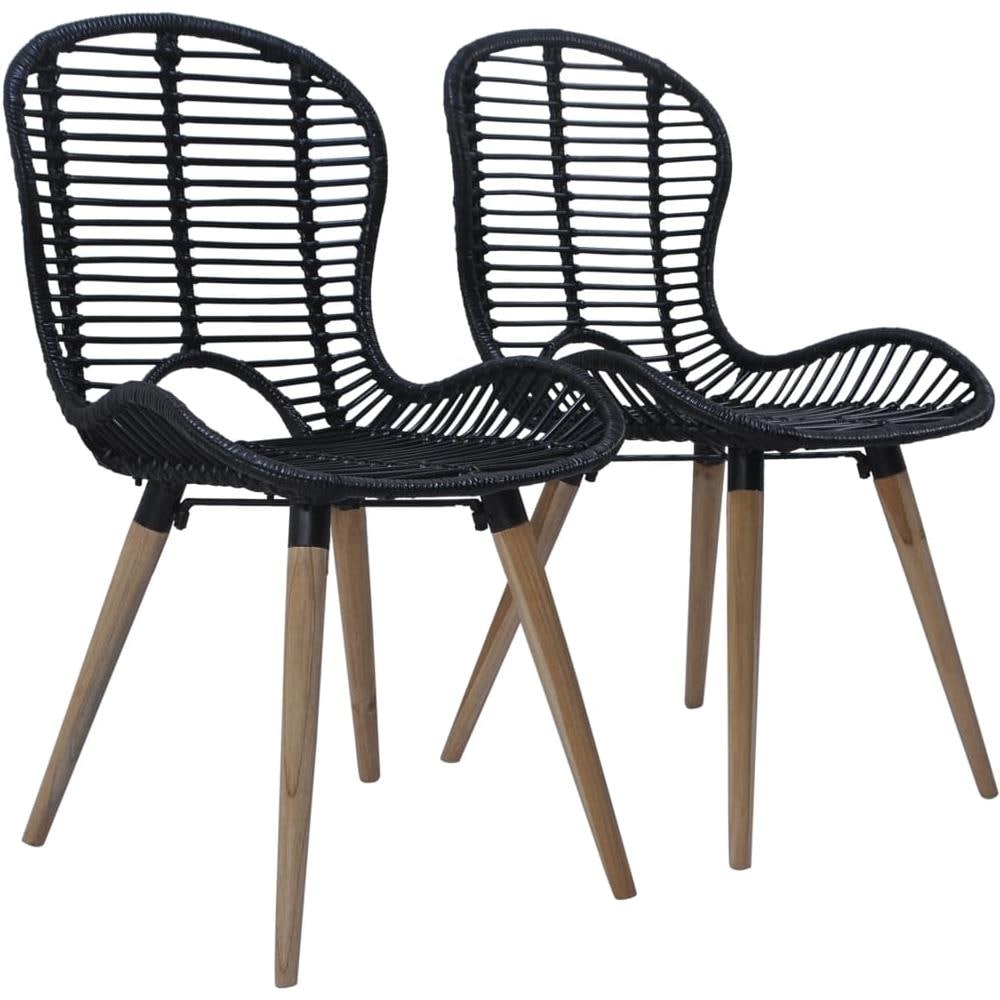 Sedie da Pranzo 2 pz in Rattan Naturale Nero - Foto 1