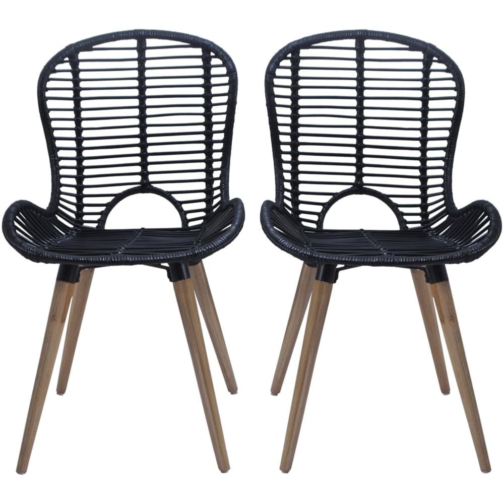 Sedie da Pranzo 2 pz in Rattan Naturale Nero - Foto 2