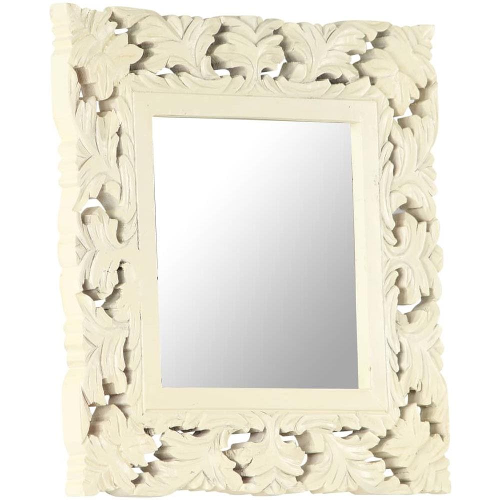 Specchio Intagliato a Mano Bianco 50x50 cm in Massello di Mango - Foto 2