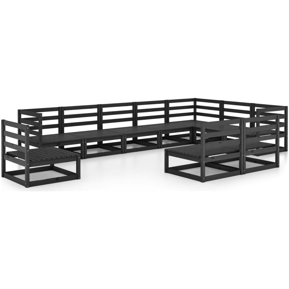Set Divani da Giardino 10 pz Nero in Legno Massello di Pino - Foto 2