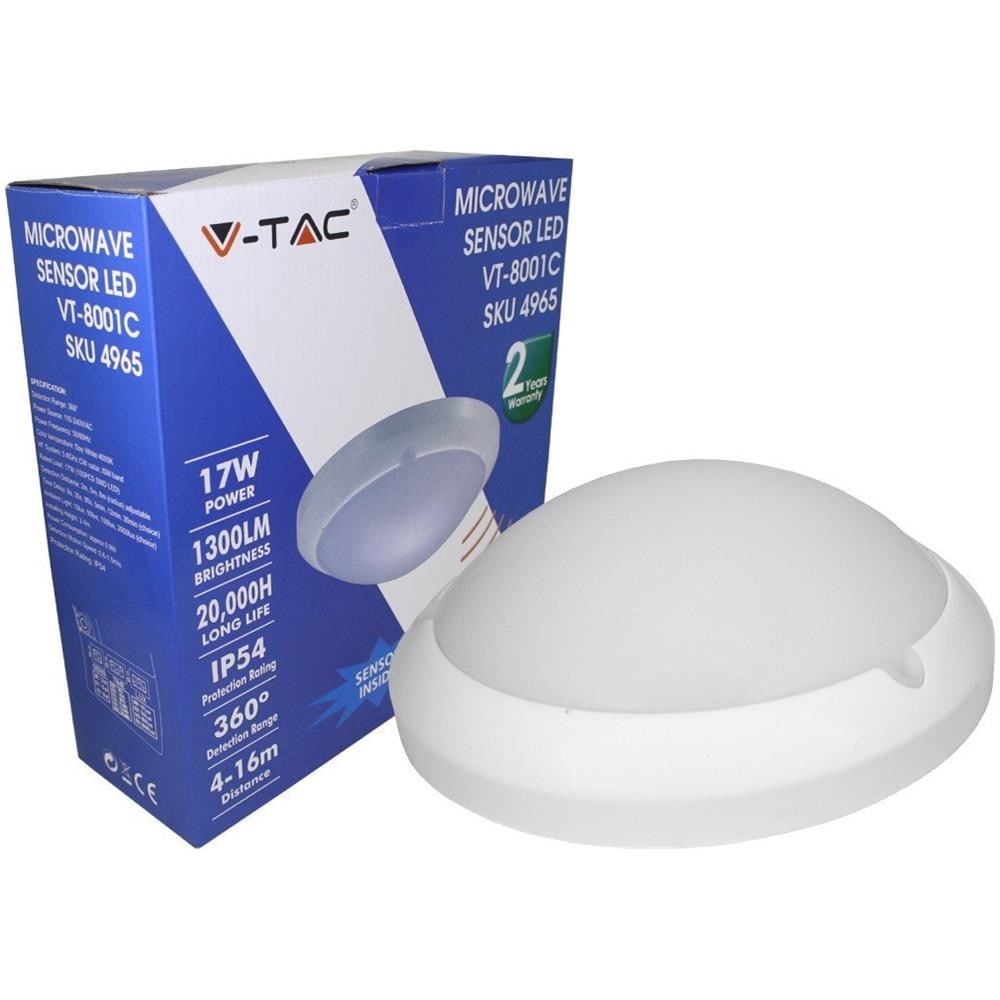Plafoniera a Cupola 16W Led Con Sensore di Movimento a Microonde Mod. Vt- Vt-8001 C - Sku 4965 - Bianco Naturale 4000K - Foto 2