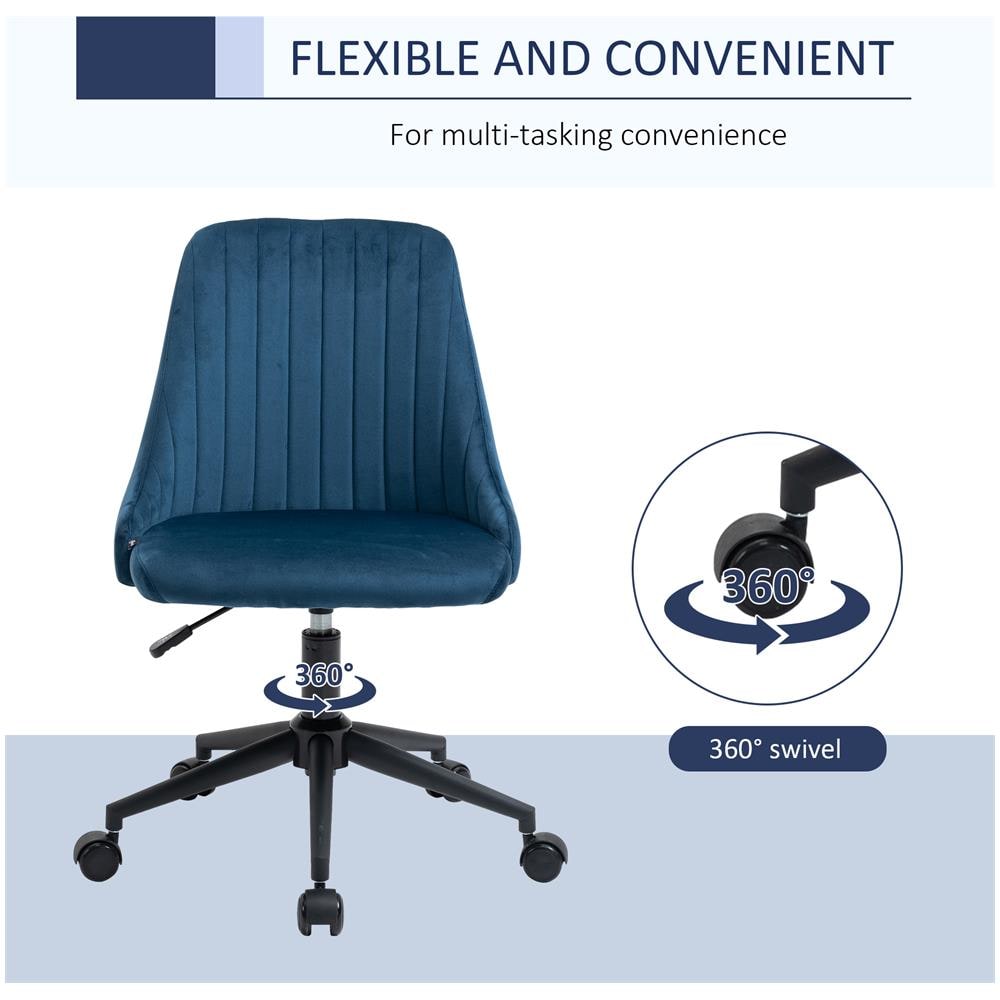 Sedia Da Ufficio Ergonomica Girevole Con Altezza Regolabile In Velluto - Blu - Foto 2