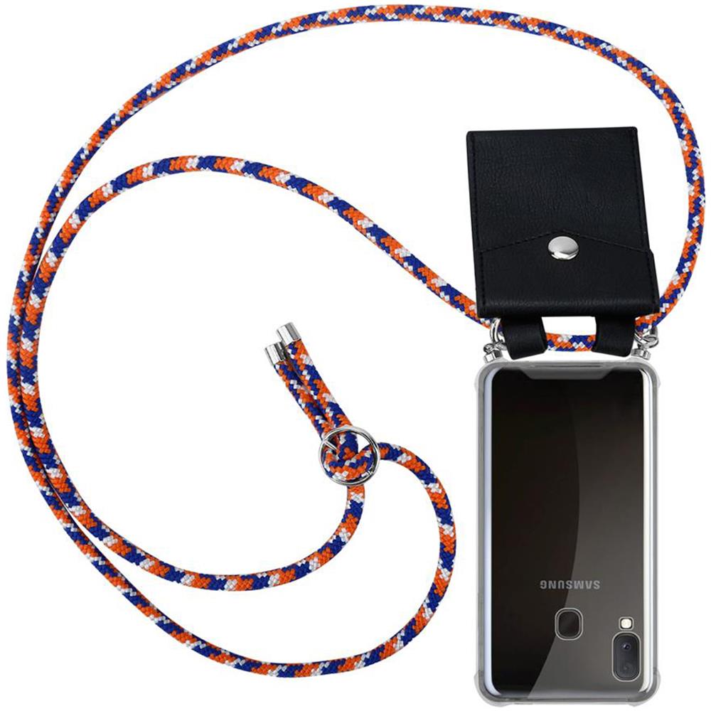 Catena Di Telefoni Cellulari Compatibile Con Samsung Galaxy A20e In Arancio Blu Bianco - Coperchio Protettivo In Silicone Con Anelli D'argento, Cinturino In Corda E Custodia Staccabile - Foto 1