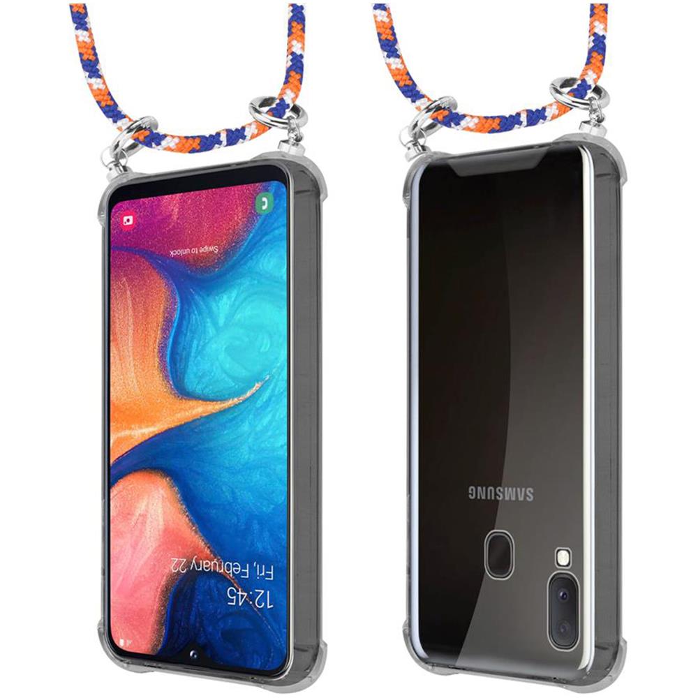 Catena Di Telefoni Cellulari Compatibile Con Samsung Galaxy A20e In Arancio Blu Bianco - Coperchio Protettivo In Silicone Con Anelli D'argento, Cinturino In Corda E Custodia Staccabile - Foto 8