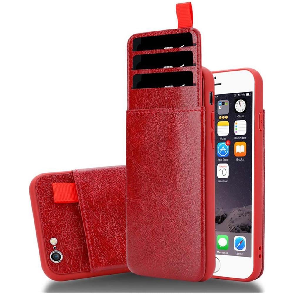 Custodia Compatibile Con Apple Iphone 6 / Iphone 6s In Rosso Amarena - Coperchio Protettivo In Silicone Tpu E Copertura In Finta Pelle, Con Scomparto E Slot Per Carte Di Credito Estraibili - Foto 1