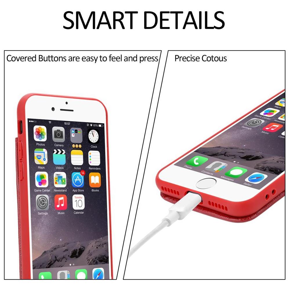 Custodia Compatibile Con Apple Iphone 6 / Iphone 6s In Rosso Amarena - Coperchio Protettivo In Silicone Tpu E Copertura In Finta Pelle, Con Scomparto E Slot Per Carte Di Credito Estraibili - Foto 8
